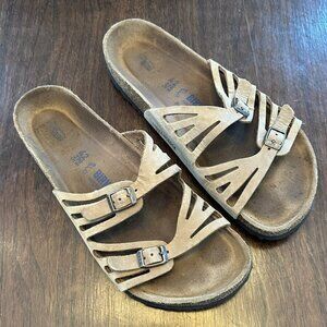 Birkenstock Granada Light Brown Leather Sandals Strappy Buckle Slide Size 42